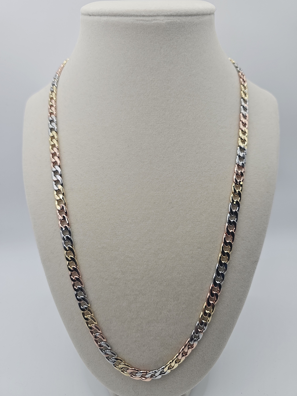 22in Tri Gold 750 Tri Gold Stamped Cuban